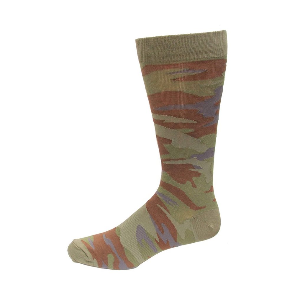 K. Bell Men's Novelty Crew Socks in Olive Green Camo Design NWT